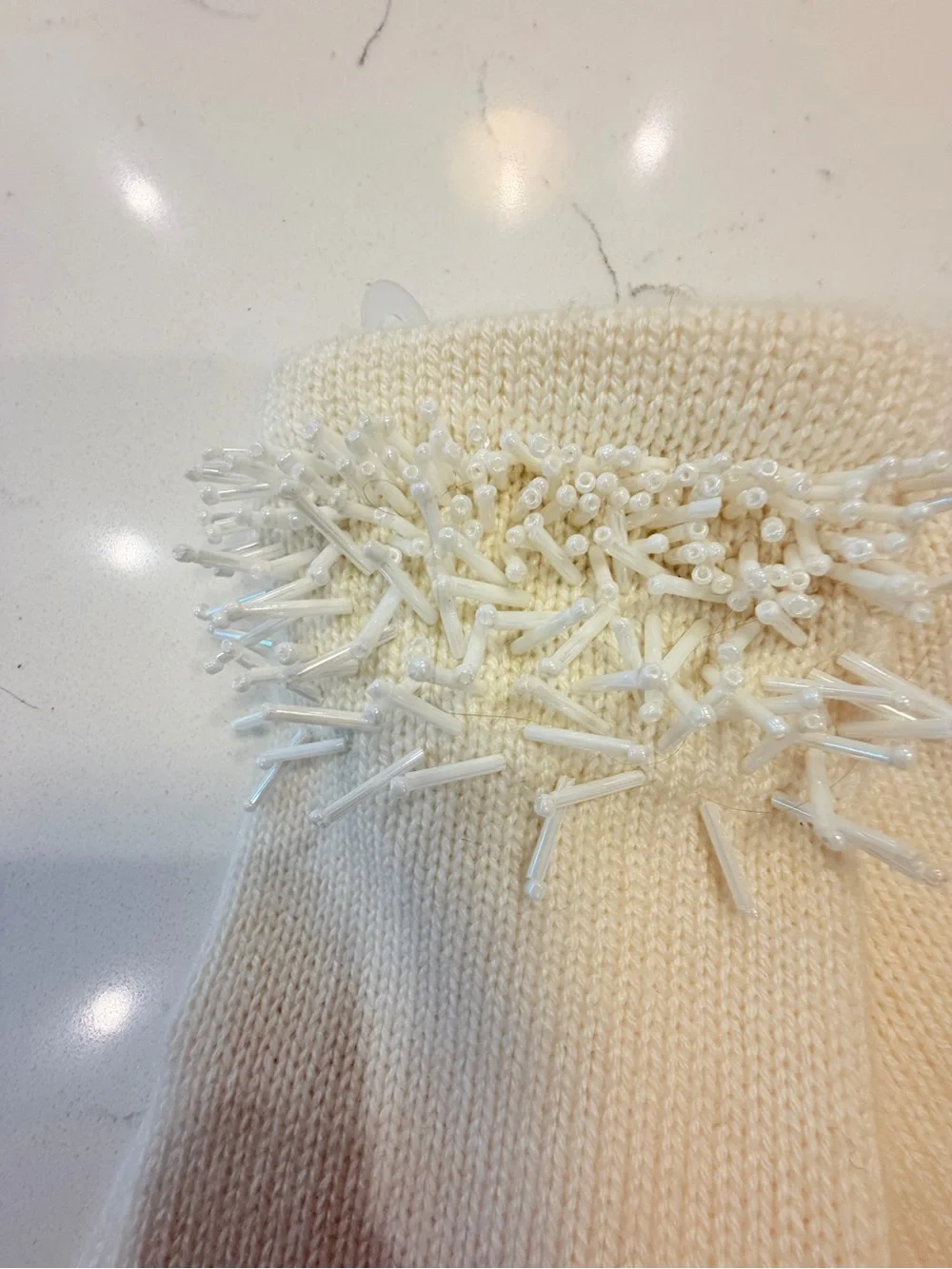 NWT BCBGMaxAzria Ivory Knit Beaded Cuff Gloves